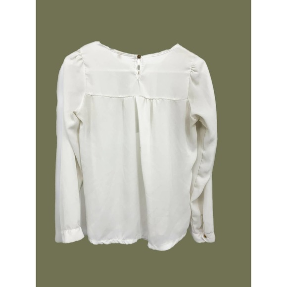Womens White Long Sleeve Blouse with Embroidery Korean Style - Picture 2 of 6